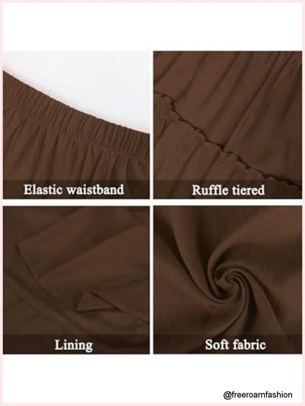 Bohe Midi Skirt Elastic High Waist A-Line Flowy Ruffle Casual